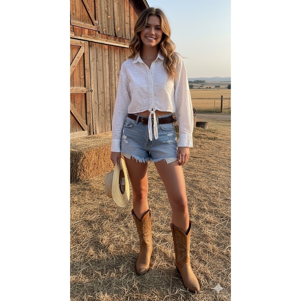ZARA White Eyelet Embroidery Cropped Tie Front Shirt XS Boho Cottagecore Coquett